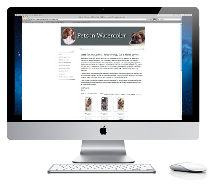 Petsinwatercolor.com website screen shot in iMac